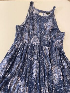 torrid navy and light blue paisley-print tank dress with pockets